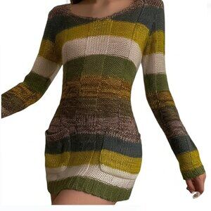 Ultra Flirt Y2K fairy grunge cozy knit crochet sweater mini dress with pockets